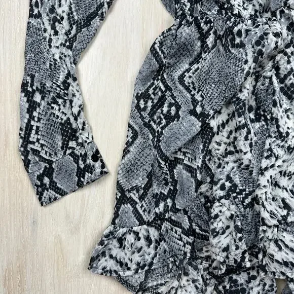NWT Missguided Snake Animal Reptile Print Button Frill Sheer Chic Mini Dress 2 - Picture 5 of 15